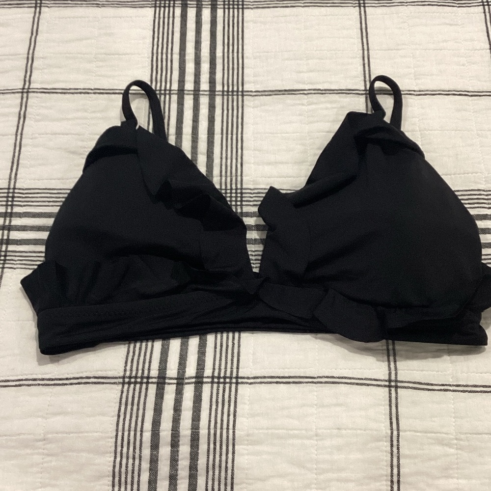 Women's black ruffle bikini top